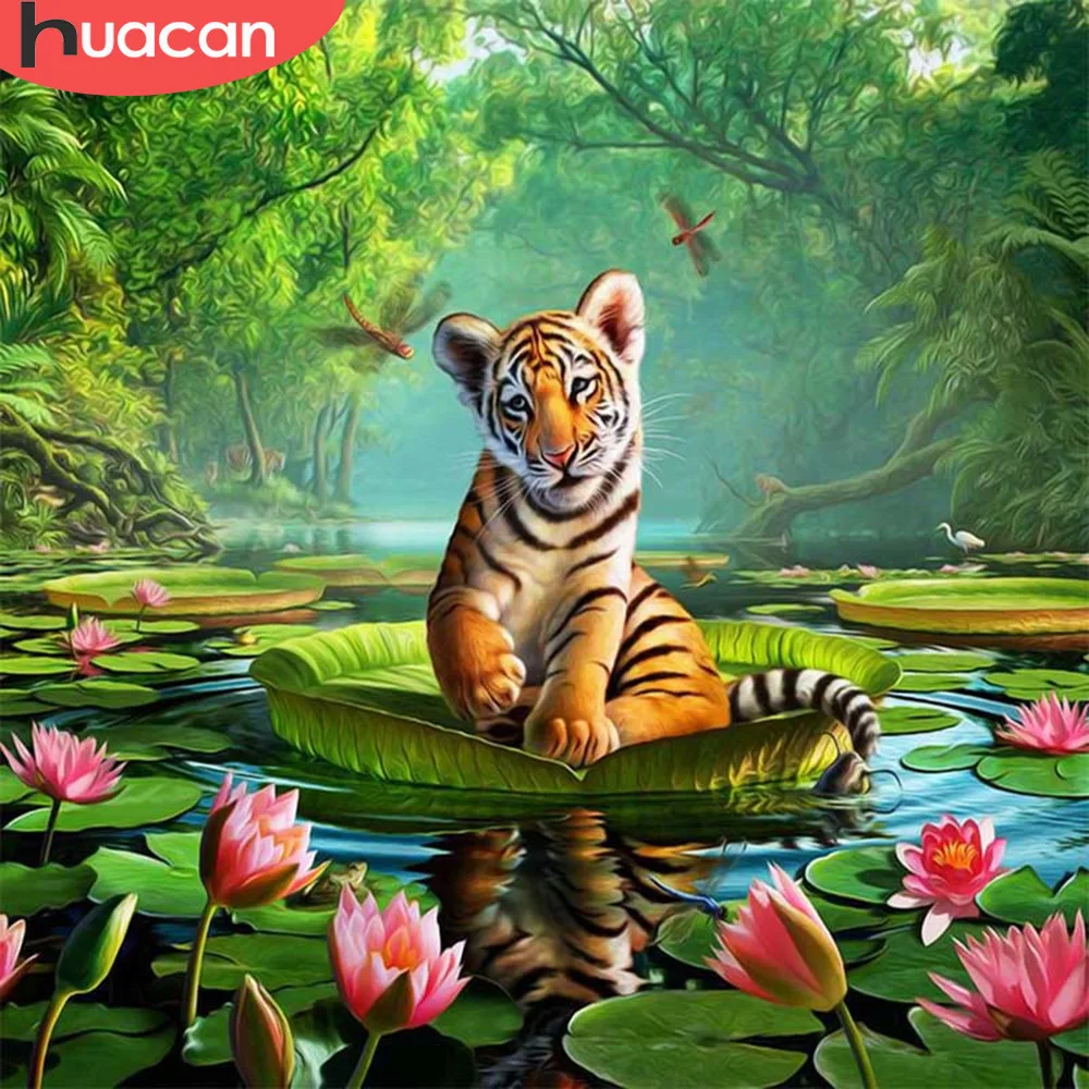 

HUACAN Diamond Painting Animal Tiger 5D DIY Full Square Rhinestone Diamond Embroidery Cross Stitch Mosaic Home Decor Gift