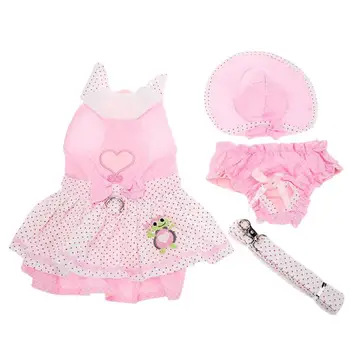 

4pcs/set Pet Dog Summer Dress Puppy Physiological Pots Pink Pints Pants Pet Clothing+Hat+Traction Rope Skirts