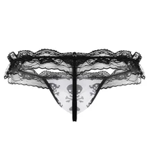Новинка, мужское бикини, стринги, стрейчевое нижнее белье для геев, низкая посадка, кружевные стринги, стринги для мужчин, Сексуальное ГОРЯЧЕЕ белье, открытая попа, мини-трусики с мешочком