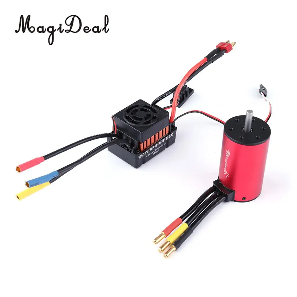 

Rcharlance Brushless Power System Combo, 4 Pole 3800KV Motor + 60A ESC Speed Controller (5.8V/3A BEC) for 1/8 1/10 RC Car Truck