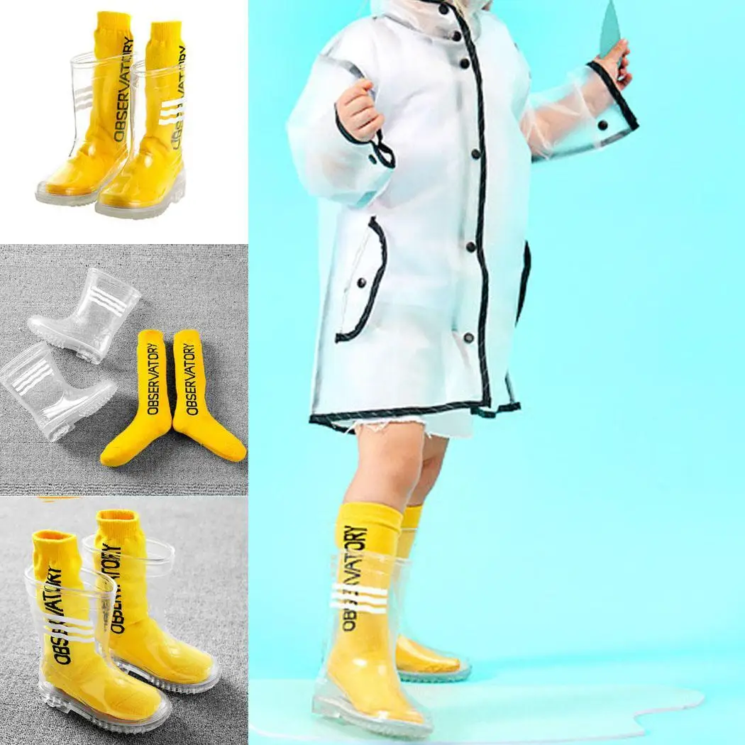 

Kids Waterproof Transparent Rain Boots Non-slip Flat Child Fits true to size, take your normal size Rain Shoes