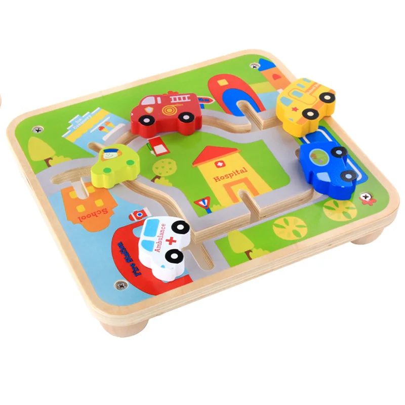 

Montessori 3D Puzzle City Track Maze Wooden Interactive Toys Catoon Police FireTruck Cars Ambulance Educational Toys