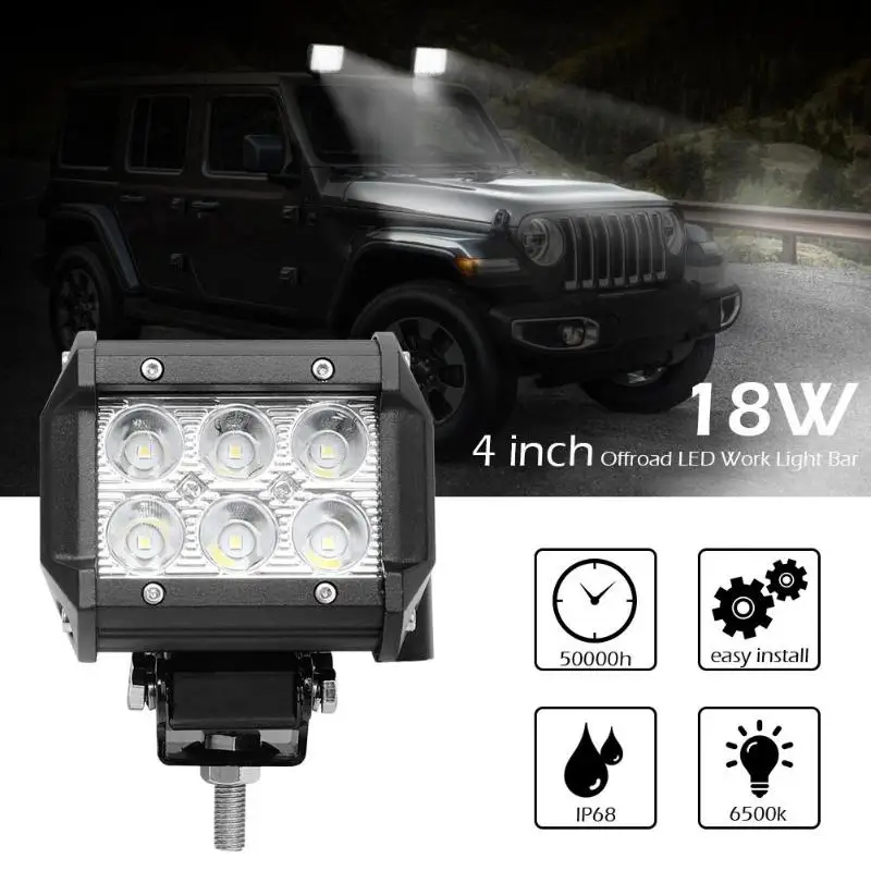 

18W 4 Inch Offroad LED Work Light Bar IP67 Waterproof Driving Fog Lamp 6500K White Light Universal for Car SUV Auto Accessories