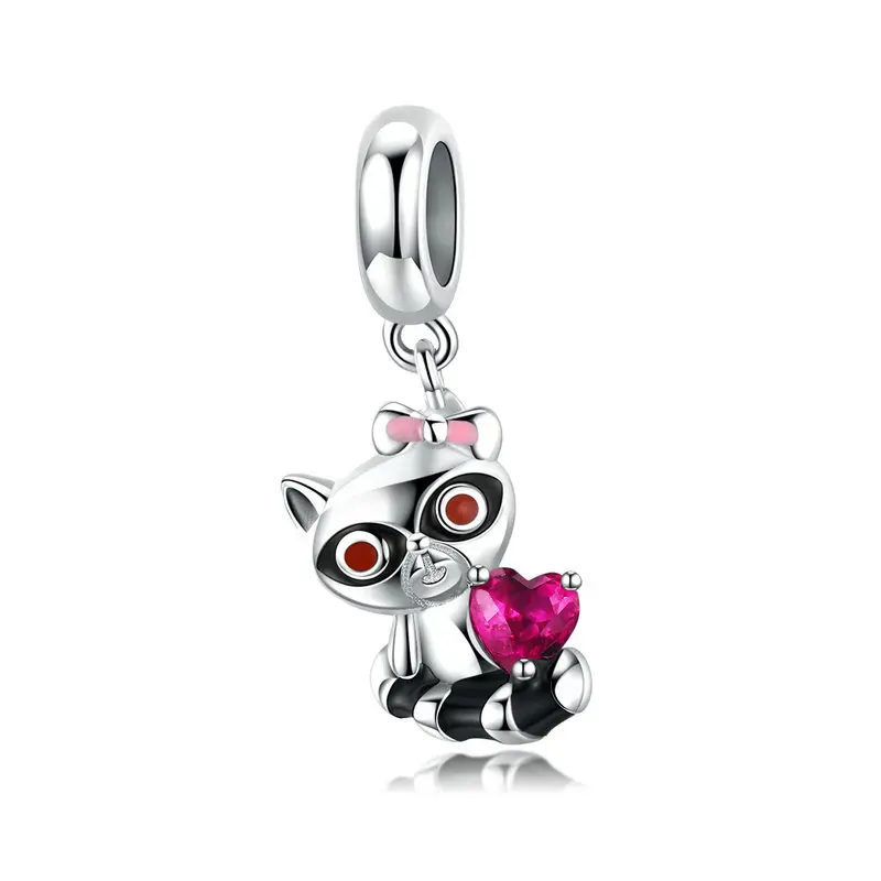 

MOWIMO Real 925 Sterling Silver Small Raccoon Bead Charms Fit Original Pandora Bracelets Pendant For Women Jewelry Making BNC047