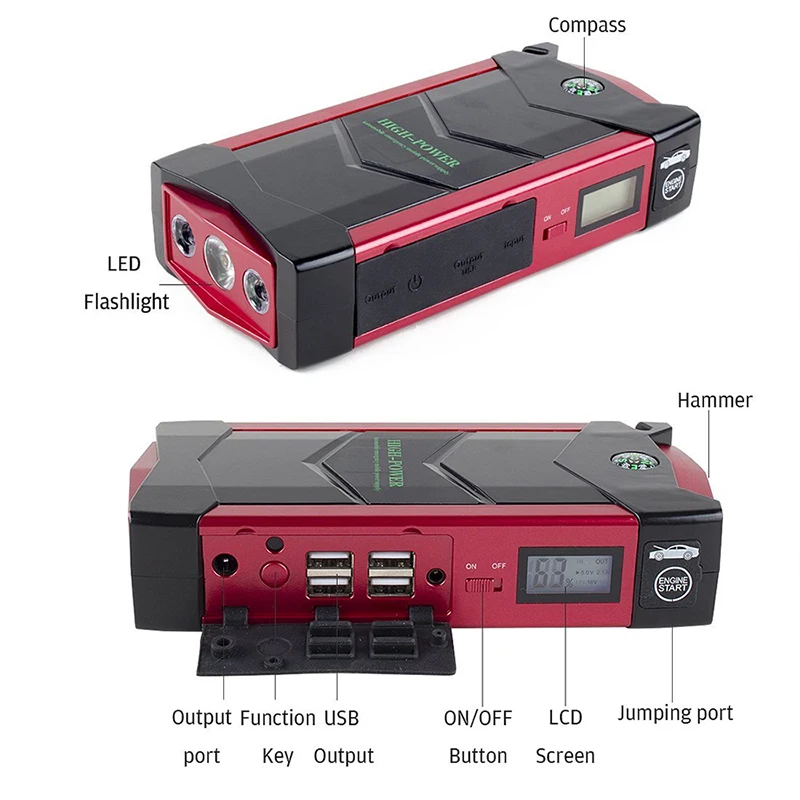

JKCOVER Emergency 12V Car Battery Jump Starter Booster 66600mWh Power Bank 600A Peak Current Multi-function Car Jump Starter