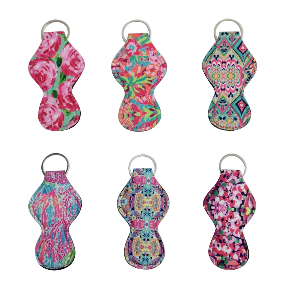 6pcs Lipstick Holder Keychain 6 Diffrent Vibrant Prints Chapstick Key