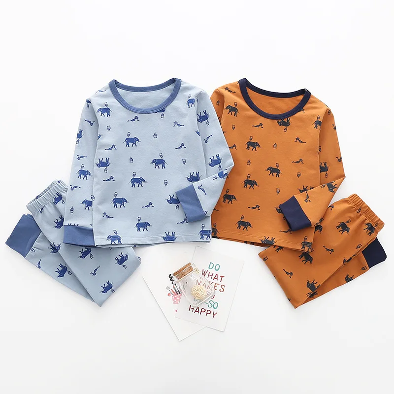

2 Set Full Of India Elephant Men And Women Pure Cotton Home Furnishing Within Clothes Round Neck Long Sleeve Trousers Pajamas