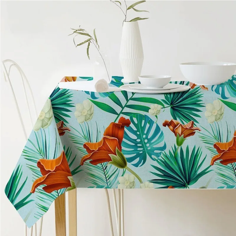  Palm Leaf Rectangular Tablecloth Print Waterproof Tablecloth Linen Polyester Kitchen Dining Table C