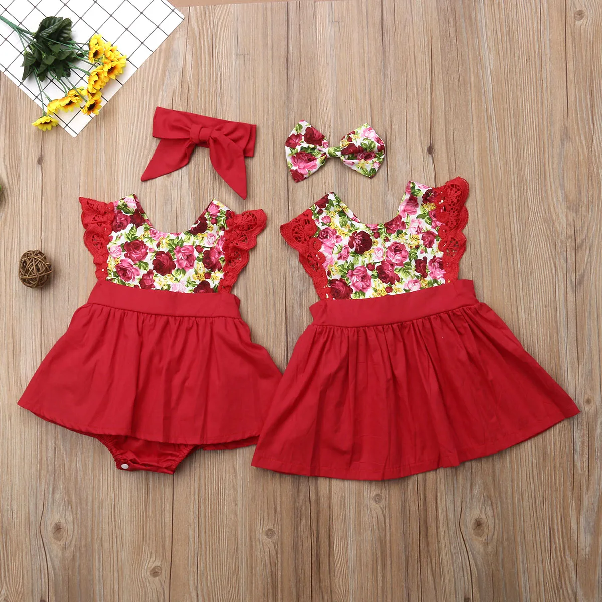 

Little Girls Sister Matching Outfits Xmas Gift Toddler Baby Girl Kid Lace Romper Dress Party Dresses Princess Clothing