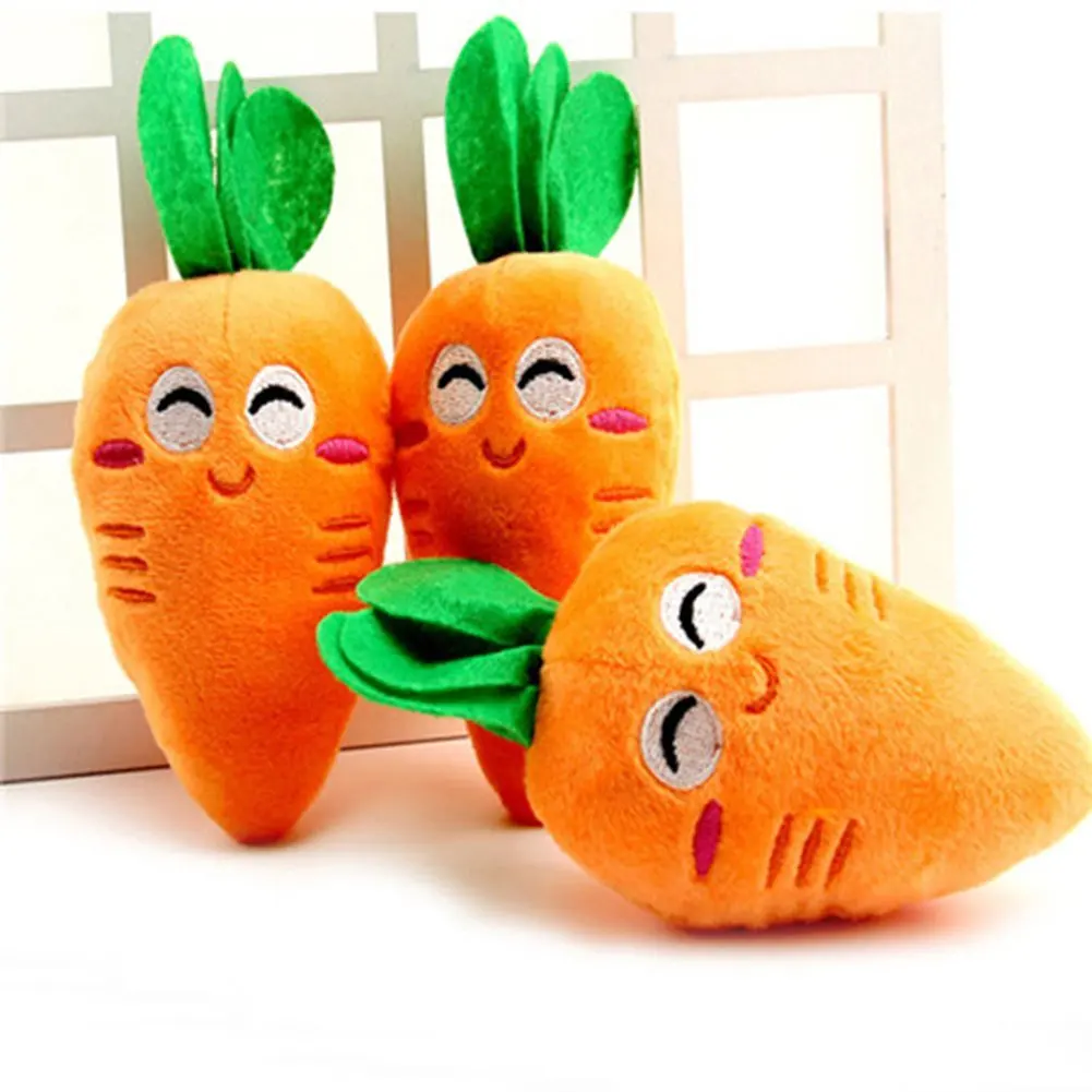 

1 pc puppy squeaky plush toys cute carrot type plush dog toys funny chew toys for small pets cute vegetable carrot design toys