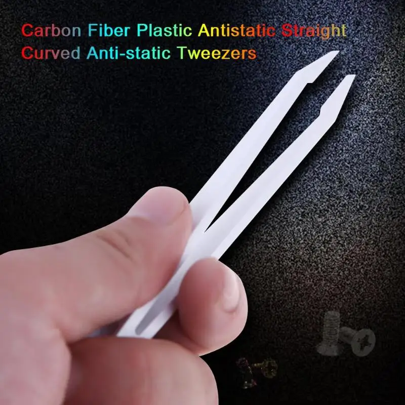6 шт./компл. углеродного волокна Пластик пинцеты антистатические прямые изогнутые антистатические пинцеты белый Цвет ручной инструмент