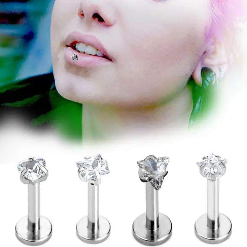 

Unisex Titanium Steel Zircon Stud Tongue Lip Nail Labrets Cartilage Bar Jewelry