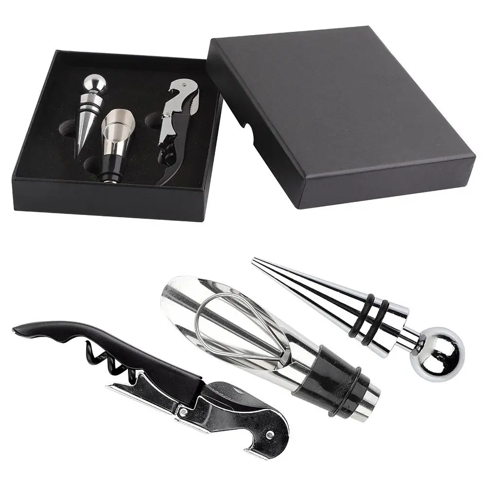 

TOPINCN 3Pcs/Set Red Wine Opening Tool Gift Set Bottle Opener Wine Stopper Wine Pourer in a Box