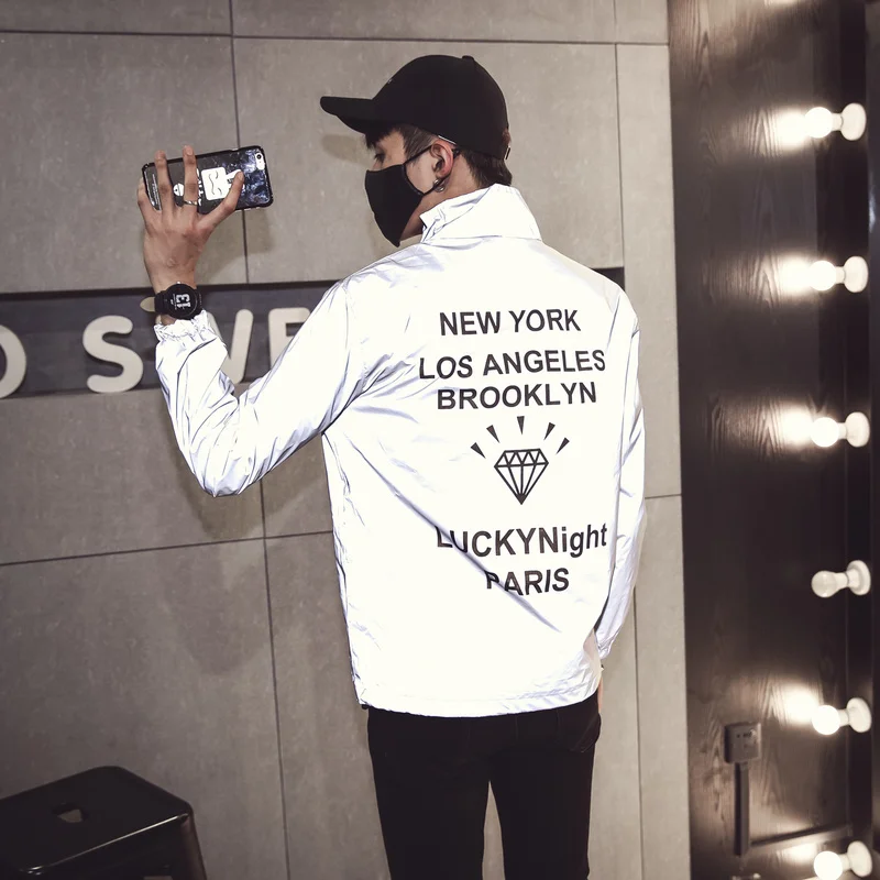 Мужская светоотражающая лента 3M куртка ветровка с капюшоном в стиле «хип-хоп» непромокаемые флуоресцентный пальто с капюшоном Нью-Йорк Бруклинский уличная куртка
