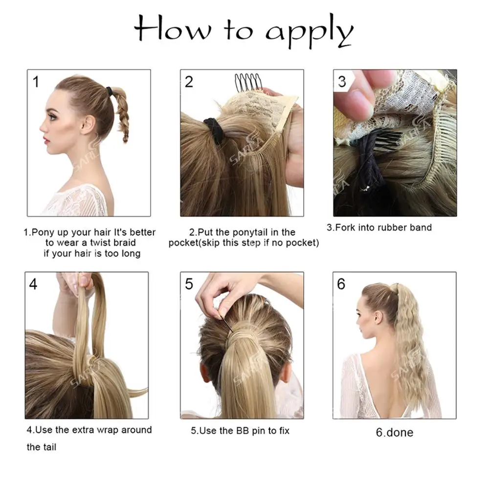 SARLA 22'' Kinky Straight Synthetic Ponytail Extensions Clip-in Pony Tail Natural Hair Extension Heat Resistant Hair Pieces P009