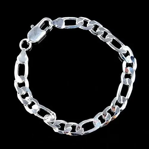 Модный женский браслет, плоская цепочка, застежка-лобстер, посеребренные браслеты для мужчин, ювелирное изделие, подарок на день Святого Валентина