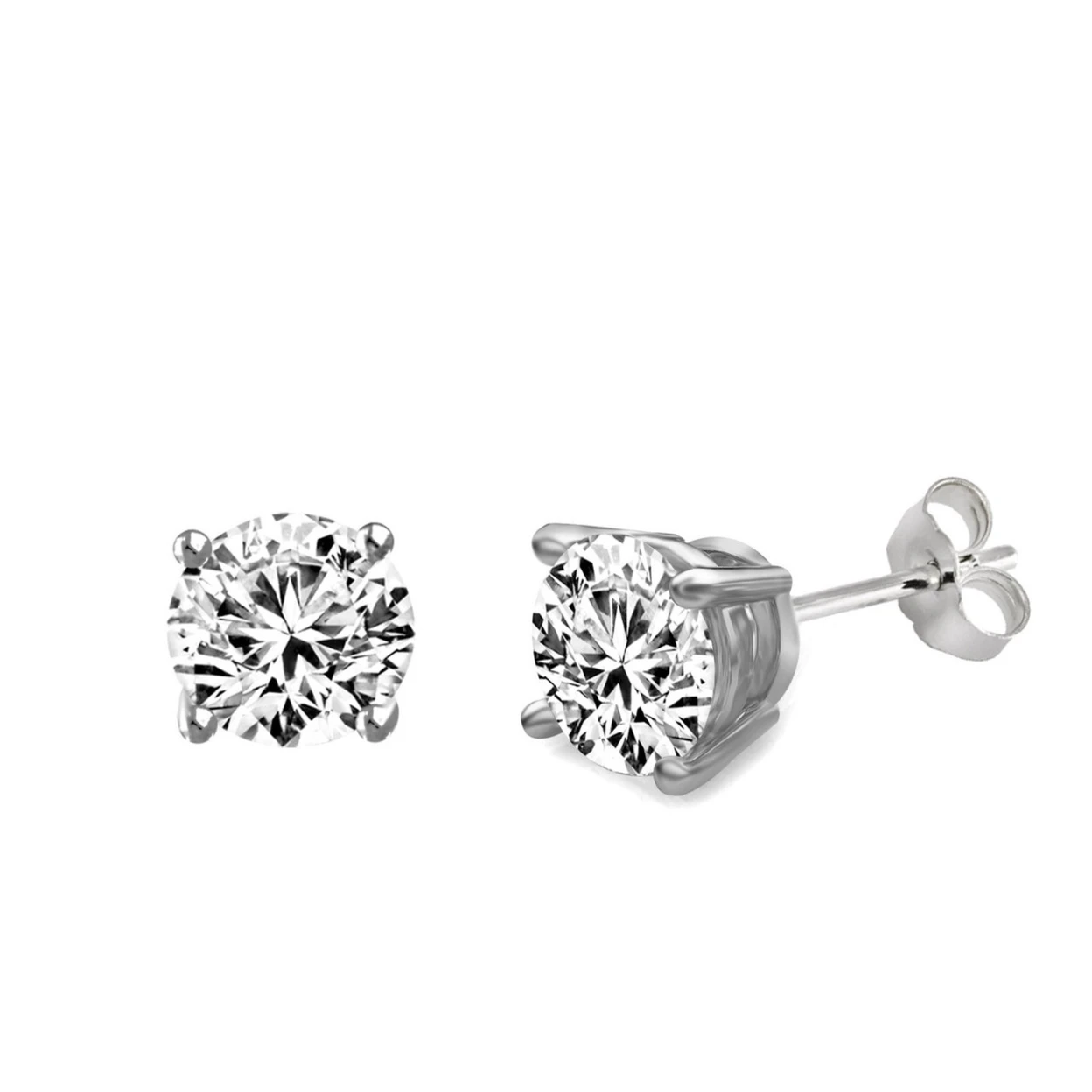 1Ct Round Brilliant Cut VVS1 D Diamond Stud Earrings In Real 14K Gold