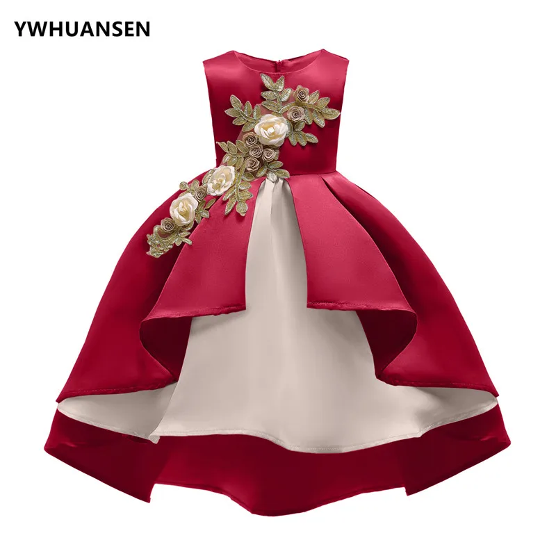 YWHUANSEN/нарядный костюм для девочек шелковое платье с вышивкой платье принцессы для свадьбы, детские платья Рождественская одежда для маленьких девочек