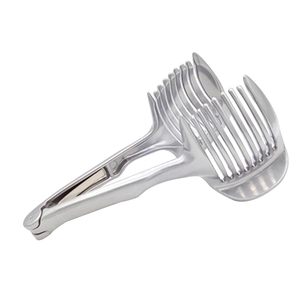 

1pc Handheld Stainless Steel Multiuse Tomato Potatoes Round Fruits Lemon Onion Cutting Aid Cutter Slicer Holder Tongs