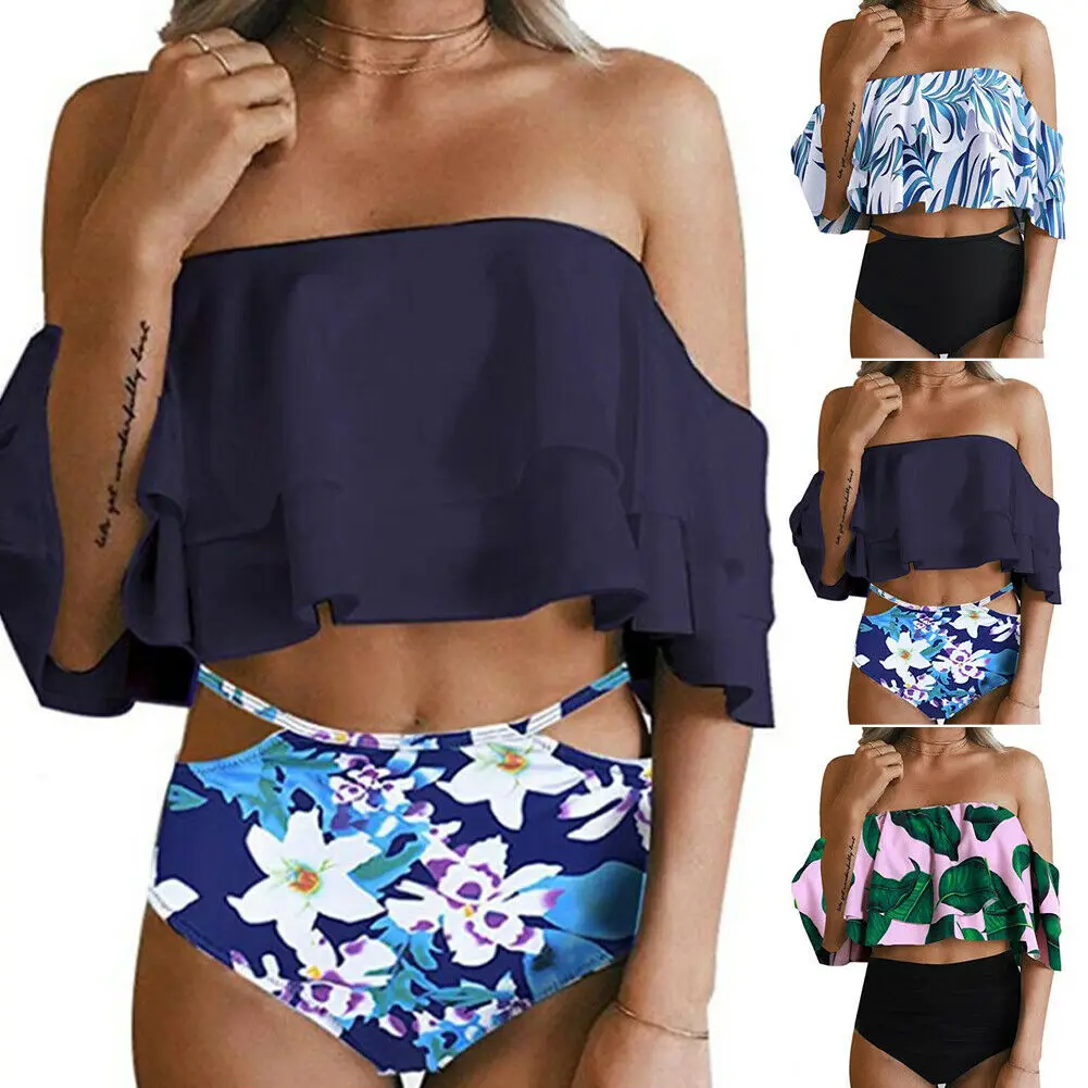 

Tankini 2019 Swimming Suit For Women Swimsuit Top Ruffled With High Waisted Bottom Swimwear Two Piece Suits Female Bathing Suit