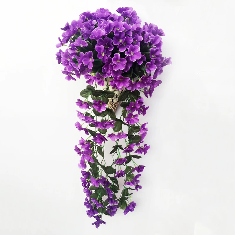Silk 2pcs Nice Artificial Violet Flowers With Leaves Wallflower Wisteria Vine Hanging For Home Balcony Wedding Decor Silk 2pcs Nice Artificial Violet Flowers With Leaves Wallflower Wisteria Vine Hanging For Home Balcony Wedding Decor