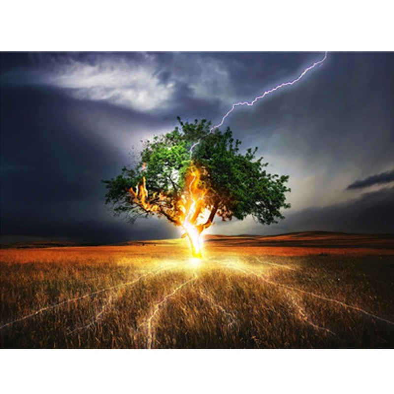 

Diy Oil Picture Drawing By Numbers Modular Canvas Painting For Living Room Coloring By Number Lightning Tree
