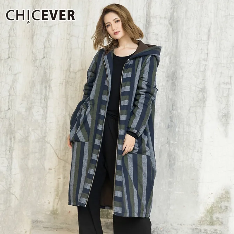 Capuchon Mode Chicever Couleurs Casual Bas Vers Hit Longues Jacket Le Manteau Vestes Manches Zipper Femmes Striped Rayé D'hiver Nouveau À Veste Vêtements De UzGqpSMV