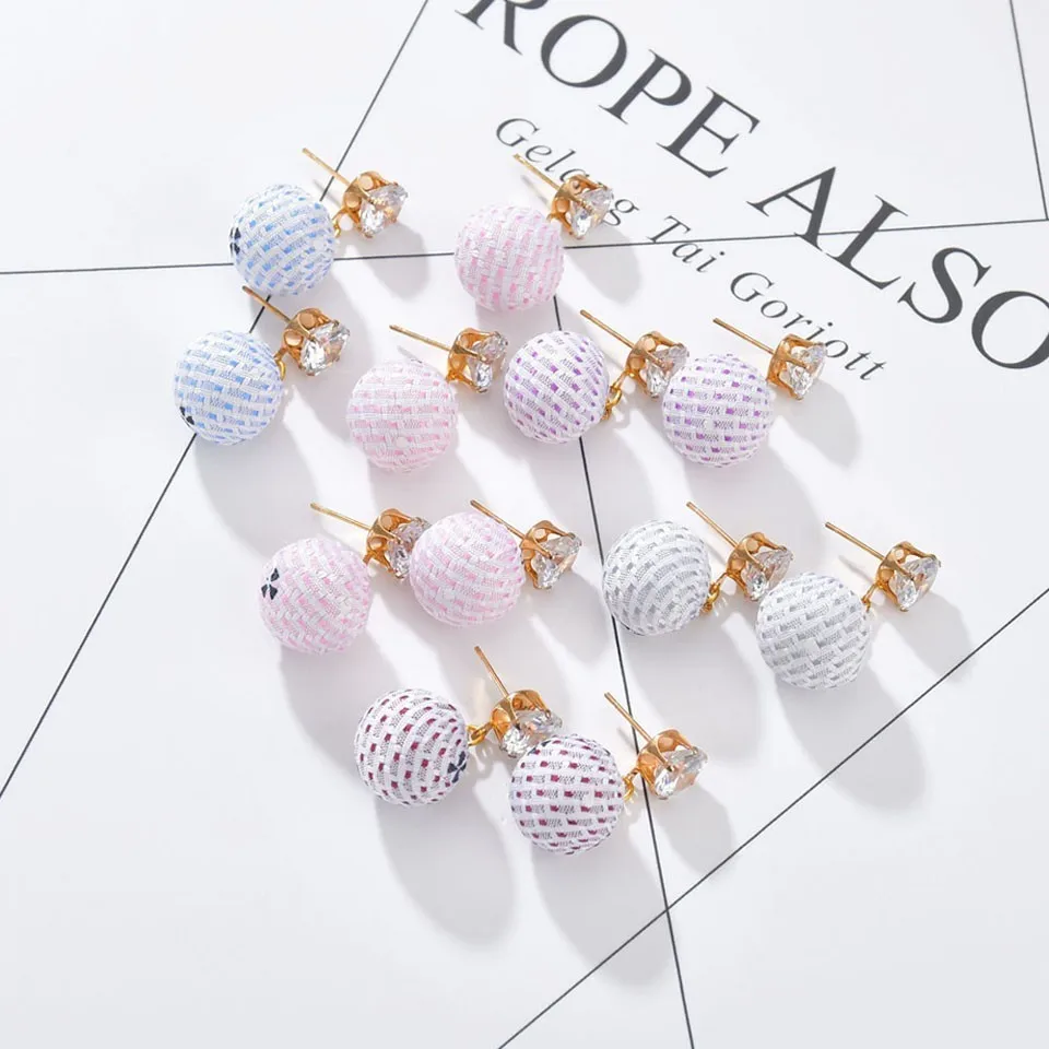 

Latest Rhinestone Drop Earrings Women Trendy Colorful Ball Cloth Wrapped Earring For Women Handmade High Quality Earrings