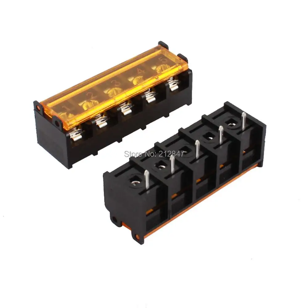 2Pcs 5 Position PCB Mount Screw Terminal Barrier Block Stripe 300V 30A w Coverin Terminals from