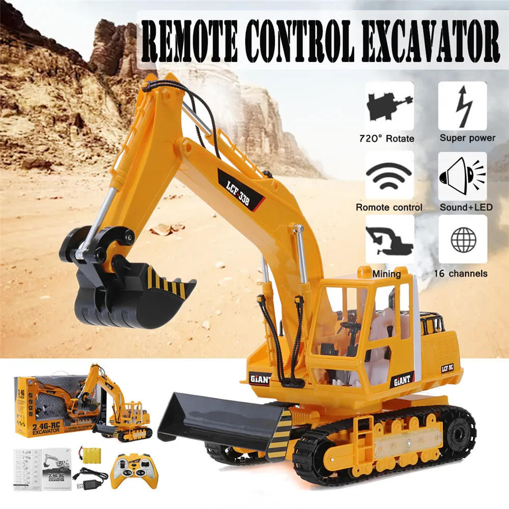 

Excavator Toy Remote Control 1/20 2.4G 16CH Kids Rc Excavator Digger Truck W/ Sound Smoke LED Light Engineer Truck Toy