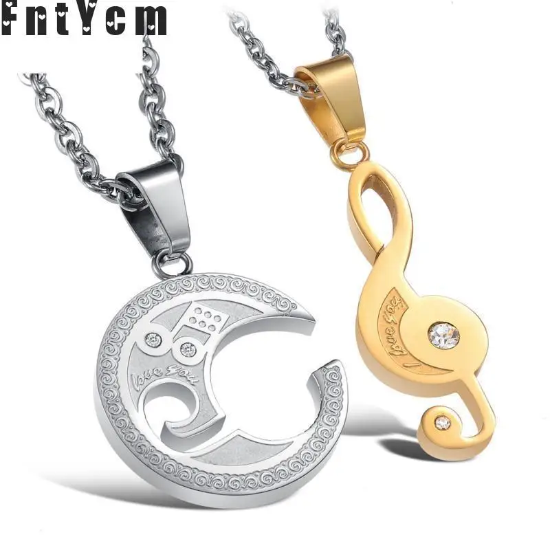 

Lovers' Round Jigsaw Gold Necklace Women Choker Titanium Steel Womens Necklaces Jewelry Pendants Lovers For Couples Gift