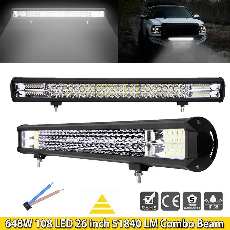 

GERUITE 26 Inch 648W 108 LED Work Light Bar 6D Flood Spot Road Led Light Bar Car Front Bumper Spotlight Lights For SUV