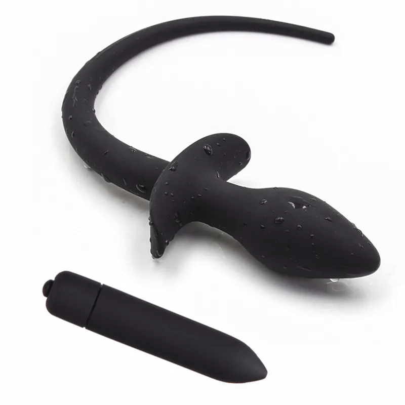 10 Speed Anal Bullet Vibrator Silicone Prostate Massage Vibrating Anal Plug Tail Butt Plug font b