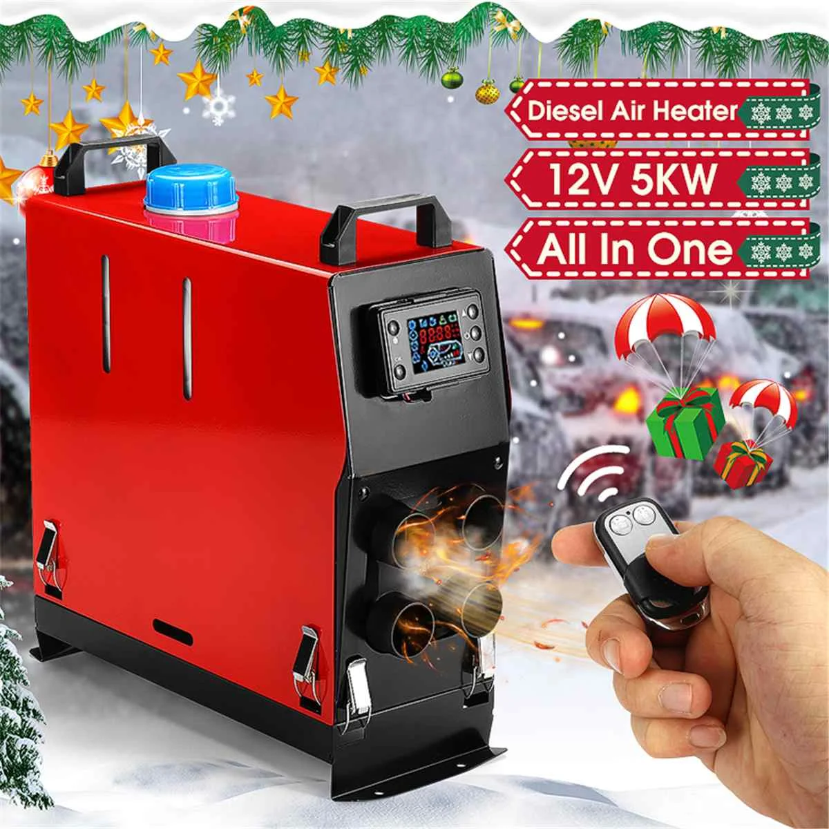 

4 Holes 5KW 12V Integration Air Diesels Parking Heater LCD Thermostat switch Car Heater Car Fan Remote Control Exhaust Pipe