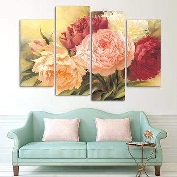 

4 free shipping cheap chinese rose Modern Art Deco mural painting the living room wall oil paintings in print pictures on canvas