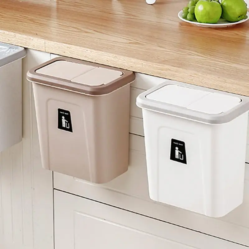 Kitchen Push Cover Trash Can Hanging Fruit Vegetable Skin Kitchen Garbage Storage Bucket Wall Mounted Garbage