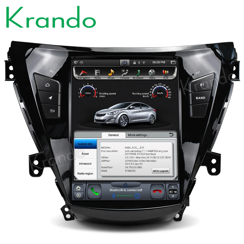 Best Krando Android 8.1 10.4" Tesla Vertical car dvd audio player For Hyundai Elantra 2011-2013 gps navigation multimedia play store 1