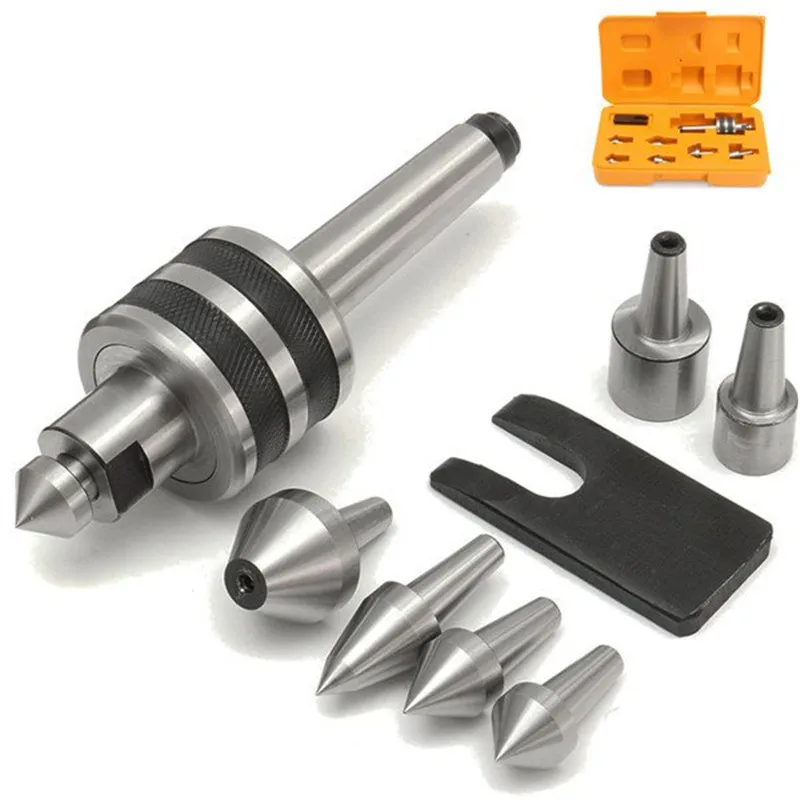 

MT2 Live Center Set Morse Taper 2MT Triple Bearing Lathe Tool with 7Pcs Interchangeable Points Rotary Center Suit