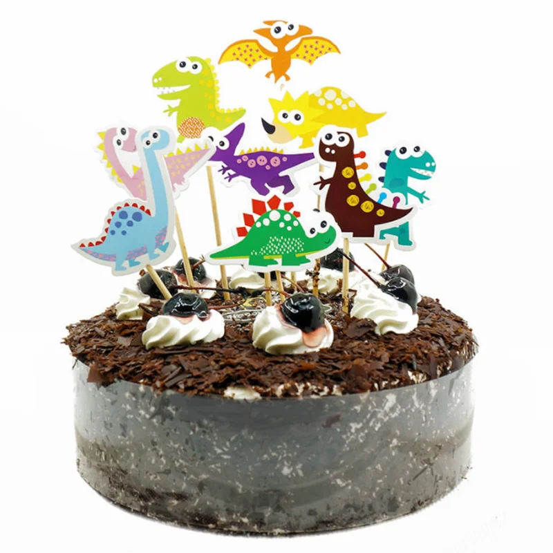 

9 pcs/set Creative Happy Birthday Popular DIY Cake Flag Cartoon Dinosaur Cake Wrapper Birthday Party Decoration For Kids