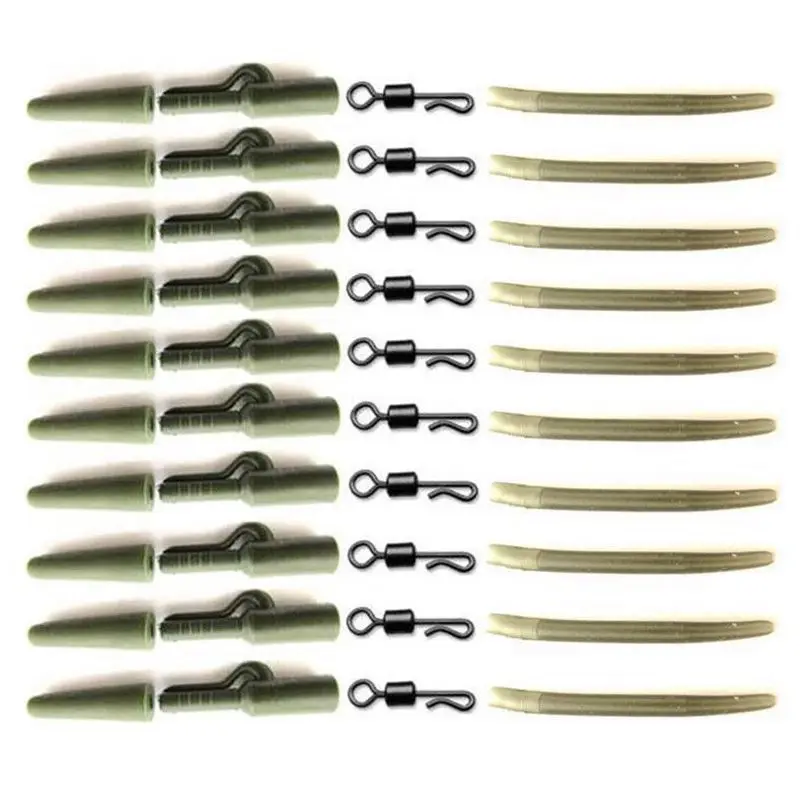 

40pc Carp Fishing End Tackle lead clips Quick Change swivels Anti Tangle Sleeves