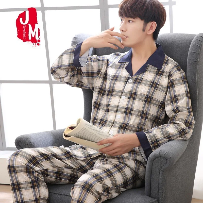 

Cotton Pyjama Men Set Long Sleeve Spring Pijama Men Suit Autumn Solid Pajama Man Sleepwear Two Piece Pajamas Male L XL XXL XXXL