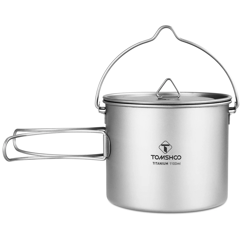 

TOMSHOO 1100ml Titanium Pot Titanium Water Mug Cup with Lid and Foldable Handle Outdoor Camping Pot Cooking Pots Picnic Hang Pot