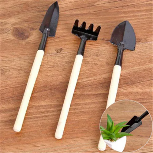 

3pcs Mini Shovel Rake Set Mini Garden Tool Bonsai Tools Set Wooden Handle Metal Head Shovel for Flowers Potted Plants