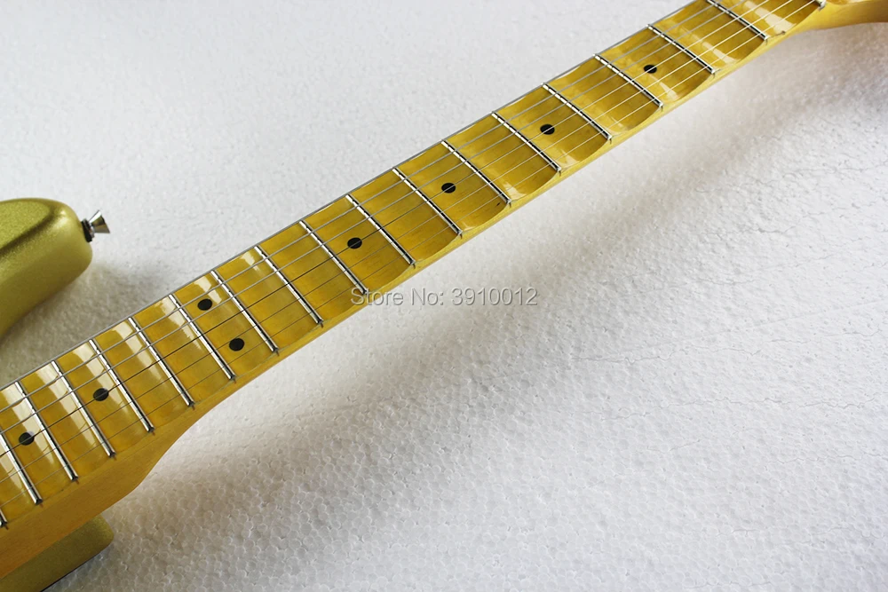 High quality Gold Electric Guitar with Yellow Scalloped Neck,White Pickguard,SSS Pickups,Chrome Hardware,Can be customized Free High quality Gold Electric Guitar with Yellow Scalloped Neck,White Pickguard,SSS Pickups,Chrome Hardware,Can be customized Free
