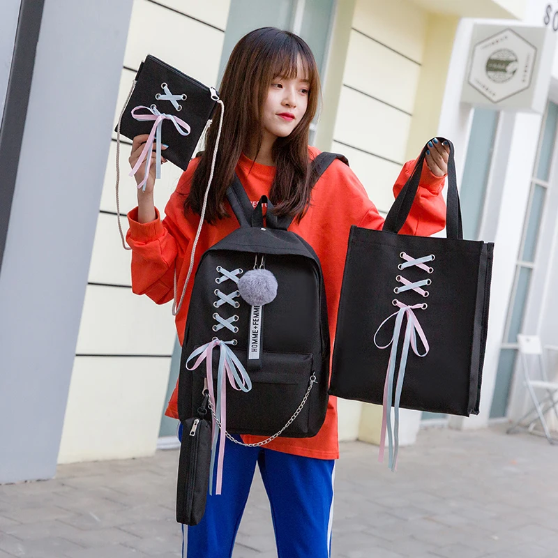 Комплект из 4 предметов мода рюкзак Для женщин для отдыха Back Pack Япония дамы рюкзак Повседневное Для женщин девочек-подростков Классический Рюкзак Школьный Сумки