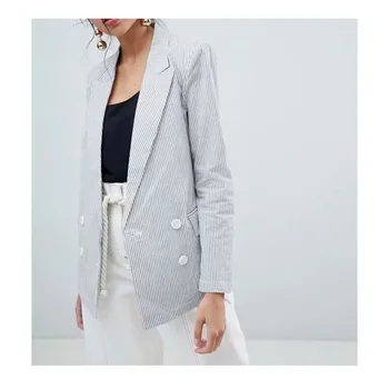

2019 Spring Summer Vintage Notched Striped Blazers Women Turn-down Collar Loose Blazer Coat Female Casual Outerwear