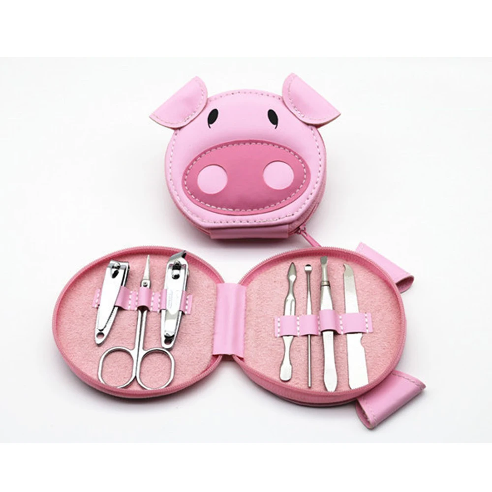 

7PCS/Set Cartoon Lovely Nail Clipper Set 3 Styles Nail Manicure Sets Cute Pig Frog Beetle Bag Nail Tools Scissors Tweezer Kit