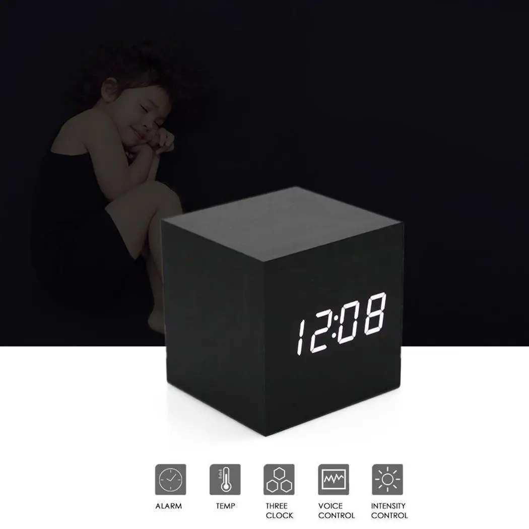 

LED Display Electronic Clock Black Shell White Light Voice Control Kit