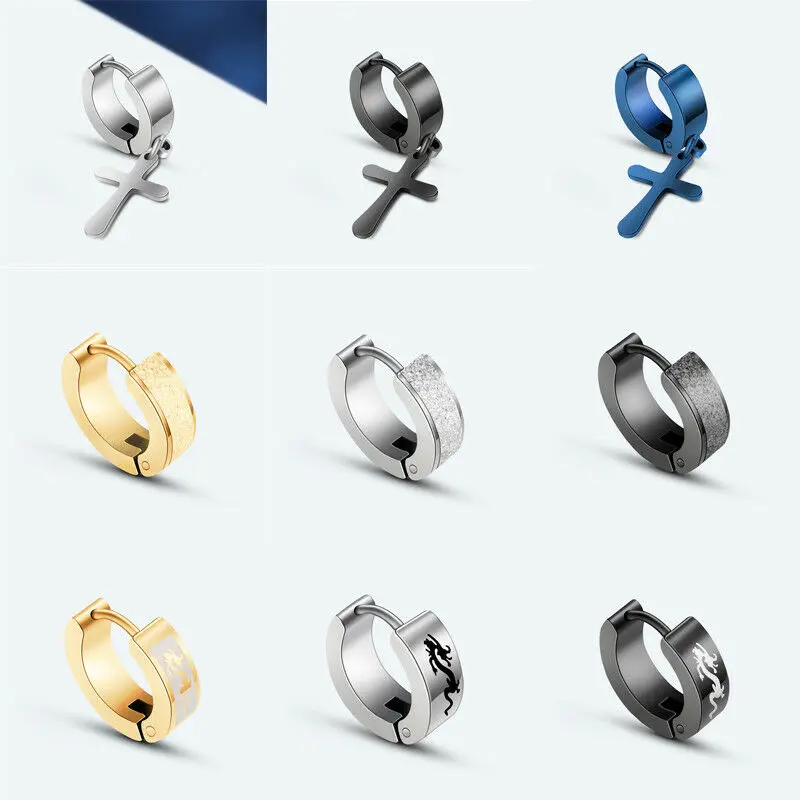 Mens Boys Dull Polish Ear Clip Earring Titanium Steel Letter Hoop Jewelry Men Circle Round Fashion Punk | Украшения и аксессуары