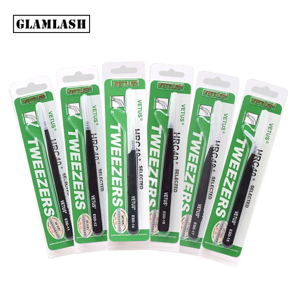 

Professional VETUS ESD Series Tweezers stainless steel Eyelash extension Tweezers Antistatic Tip Curved Eyebrow Lash Tweezers